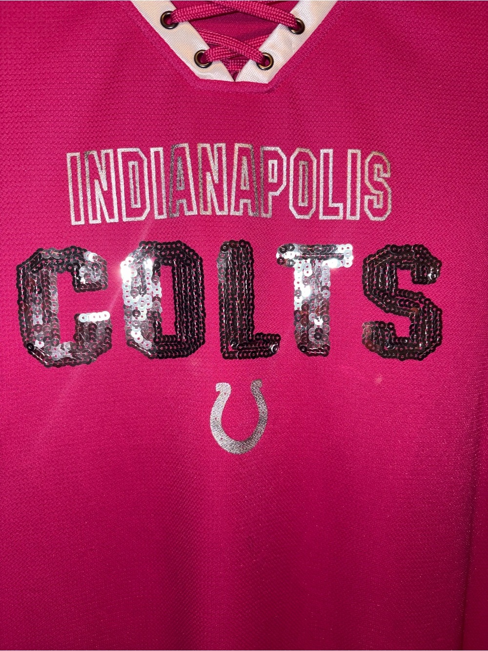 Indianapolis Colts Football Jersey Women’s Pink Sequin Lace Up NFL Team XXL Fan - Picture 3 of 12